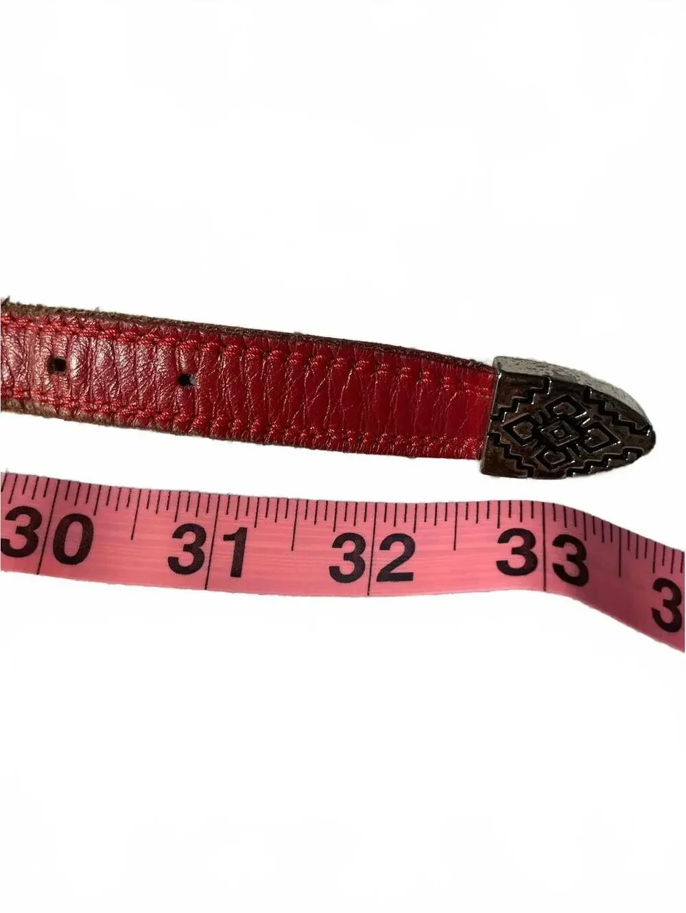 Vintage Nocona Western Belt Womens Size 28 Small Red Silver Genuine Leather USA